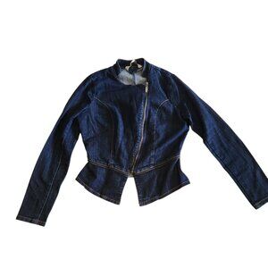 Nicki Minaj Denim Jean Jacket Fitted Blue Zippered Womens Size Medium